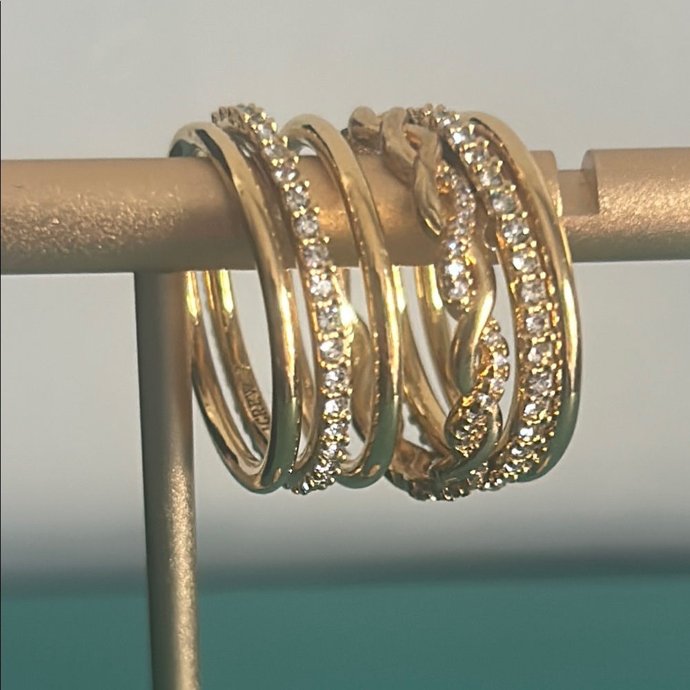 6 Piece J. Crew Gold Tone and Micro Pavé Rhinestone Women's Stacking Ring Set